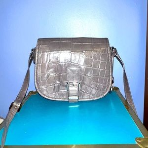 Michael Kors Silver Croc Leather Crossbody Bag!